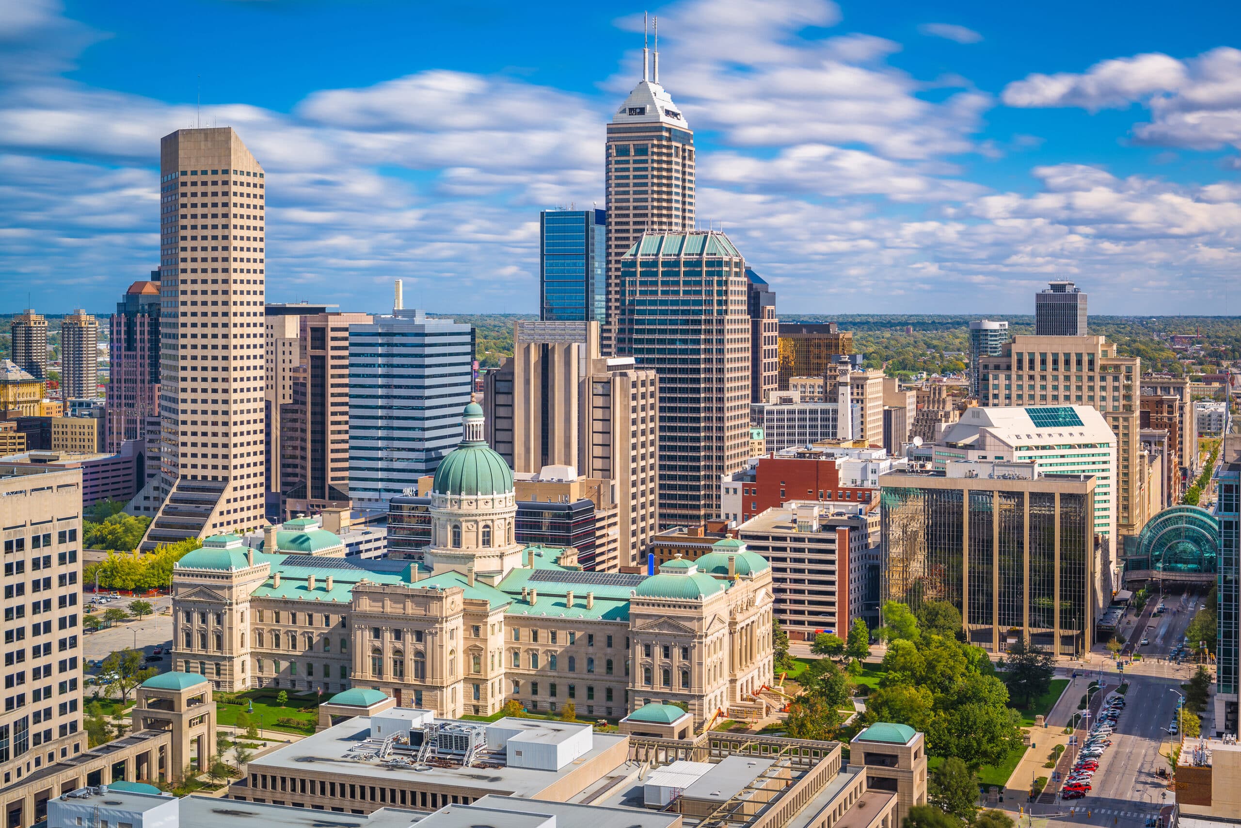 Indianapolis, Indiana, USA downtown city skyline with the State
