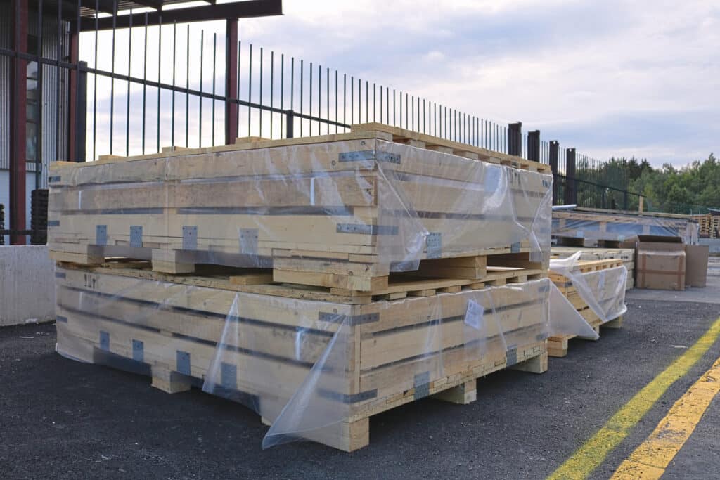 Lattice Wooden Box Packed In Polyethylene From Rain And Moisture